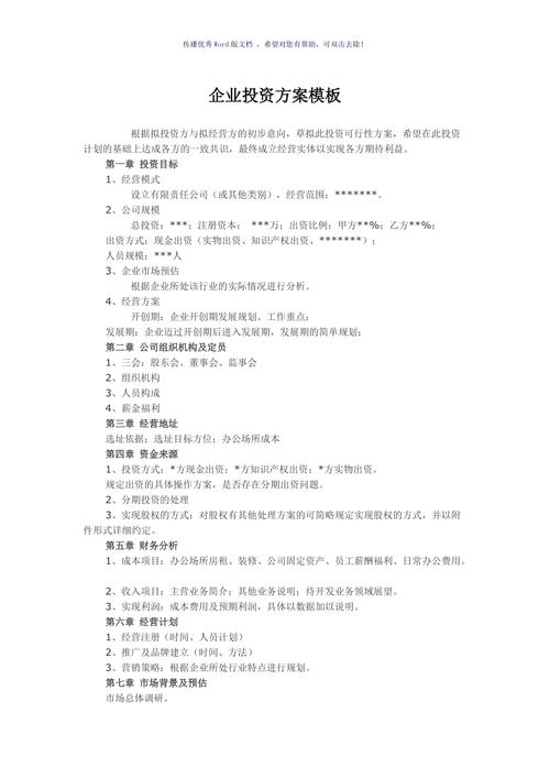 企業投資方案模板(參考模板)